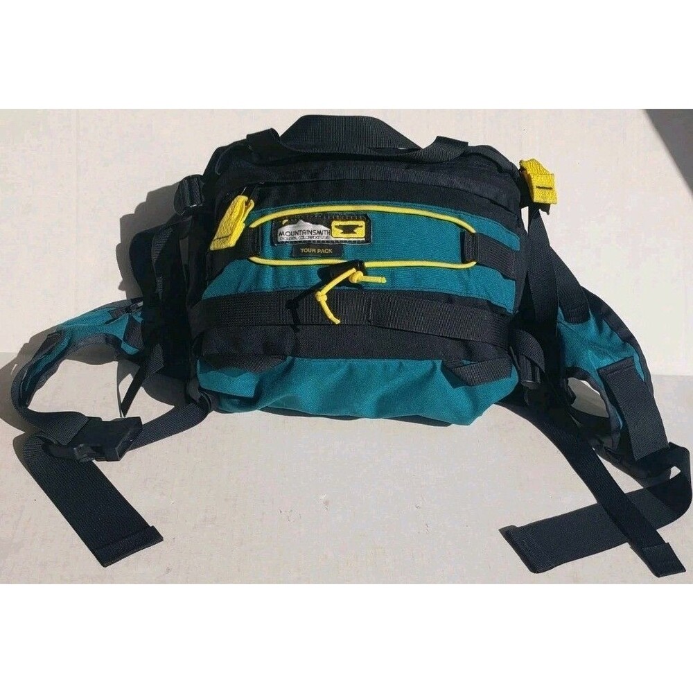 Mountainsmith Tour Pack Lumbar Waist Hiking Travel Bag Black Teal Yellow EUC